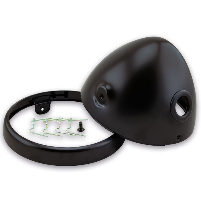Scheinwerfergehäuse 7" – seitlich M8, Gehäuse/Ring/Schrauben/Klammern, Nevo Style, schwarz matt