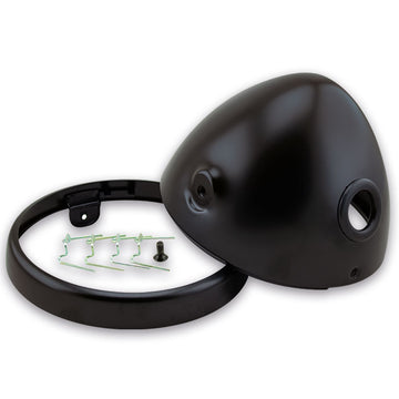 Scheinwerfergehäuse 7" – seitlich M8, Gehäuse/Ring/Schrauben/Klammern, Nevo Style, schwarz matt