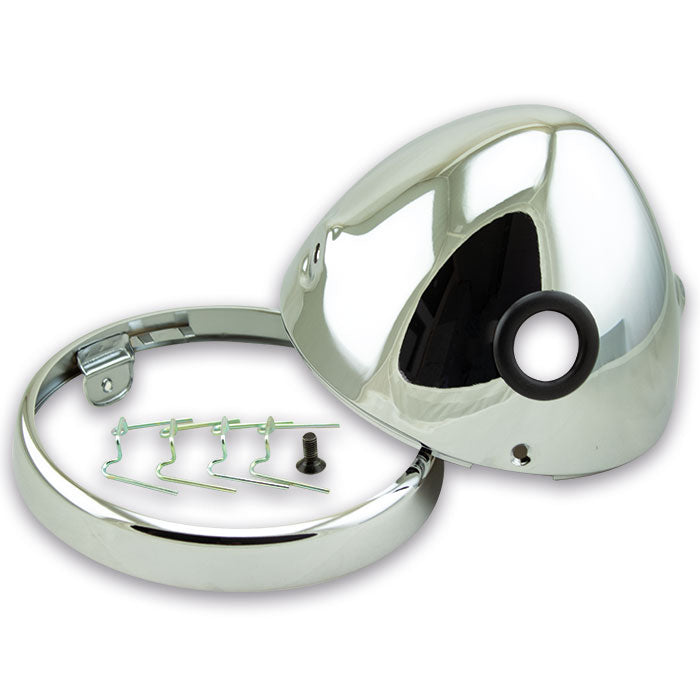 Scheinwerfergehäuse 7" – seitlich M8, chrom, Gehäuse/Ring/Schrauben/Klammern, Nevo Style