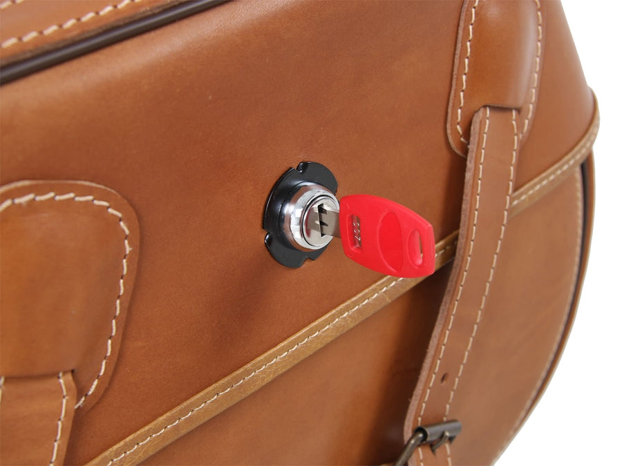 Motorcycle bag [Hepco & Becker] - Leather Buffalo sand brown left - tube pannier holder