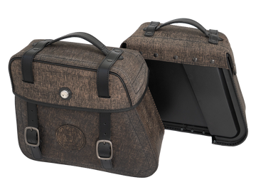 Motorcycle bag [Hepco & Becker] - leather bag set Rugged Cutout 19 L incl. quick release - brown - cutout
