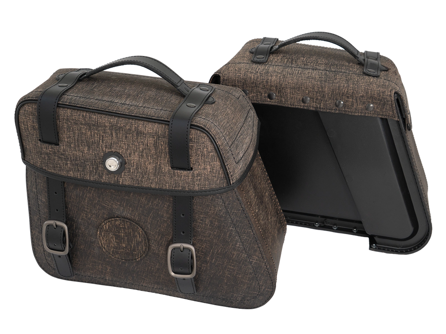 Motorcycle bag [Hepco & Becker] - leather bag set Rugged Cutout 19 L incl. quick release - brown - cutout