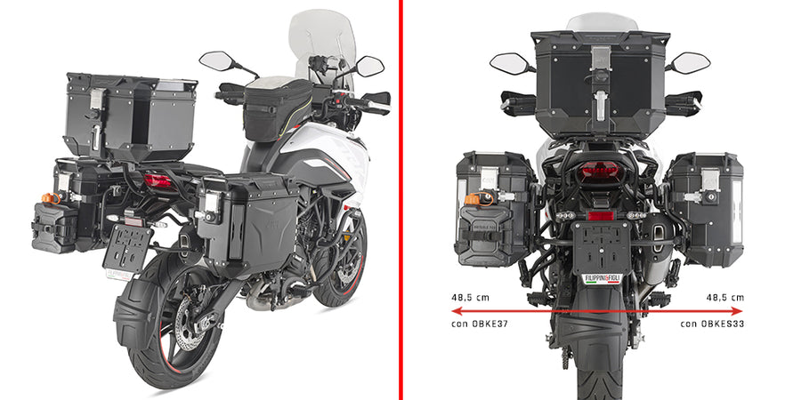 Benelli TRK 702 [GIVI] - Stahlrohr-Seitenkofferträger PL ONE-FIT mit rechtem seitlichem Versatz für die Trekker Outback