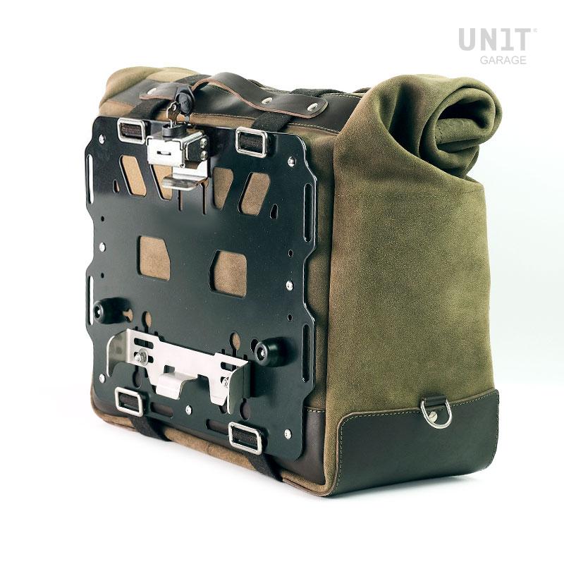 BMW R nineT 1200 Racer [2017-2020] - Kultige Seitentasche aus Spaltleder 40L - 50L + Aluminiumplatte + rechter Rahmen für Atlas Aluminiumtasche