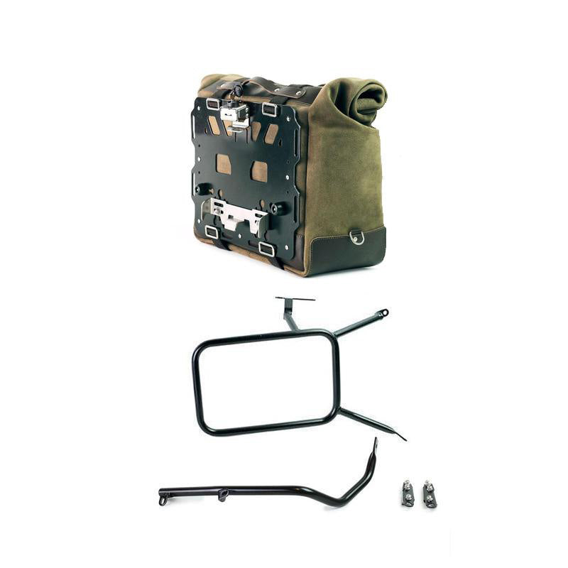 BMW R nineT 1200 Pure [2017-2023] - Kultige Seitentasche aus Spaltleder 40L - 50L + Aluminiumplatte + rechter Rahmen für Atlas Aluminiumtasche