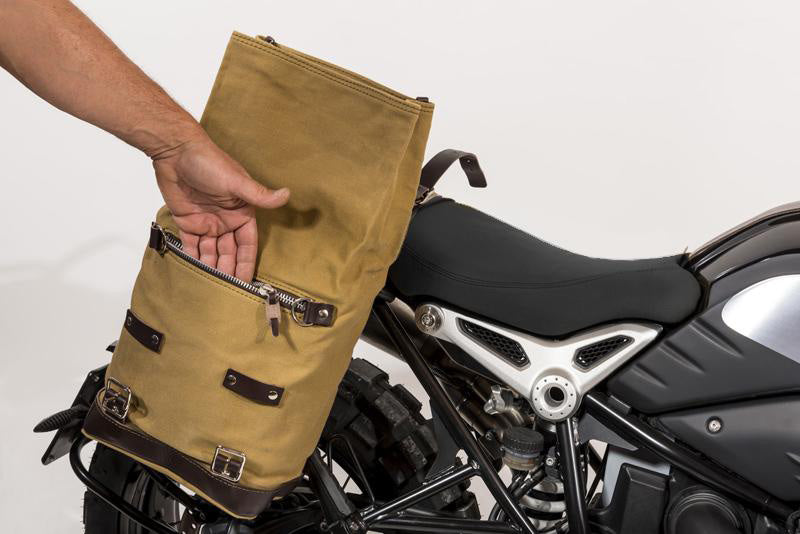 BMW R nineT 1200 Urban G/S (low exhaust) [2017-2023] - Scram side bag in canvas 22L-30L + NineT series subframe
