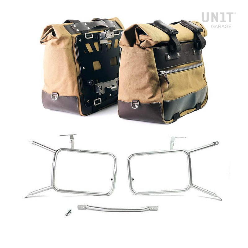 BMW R nineT 1200 Racer [2017-2020] - Paar Cult-Seitentaschen aus Canvas 40L - 50L + Paar Aluminiumplatten + Atlas Aluminium Taschenrahmen