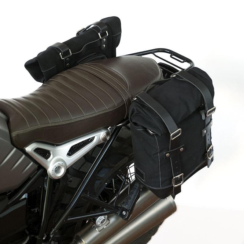 BMW R nineT 1200 Pure [2017-2023] - Zwei Seitentaschen Scram aus Spaltleder 22L-30L + doppelter symmetrischer -Rahmen