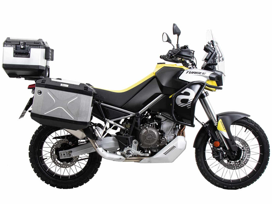 Aprilia Tuareg 660 [2022-2024] - Kofferträgerset Cutout schwarz inkl. Xplorer Cutout silber Kofferset