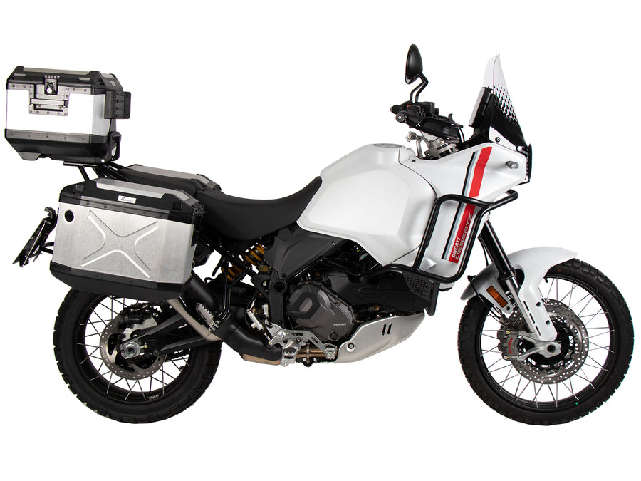 Ducati DesertX [2022-2026] - Kofferträgerset Cutout schwarz inkl. Xplorer Cutout silber Kofferset